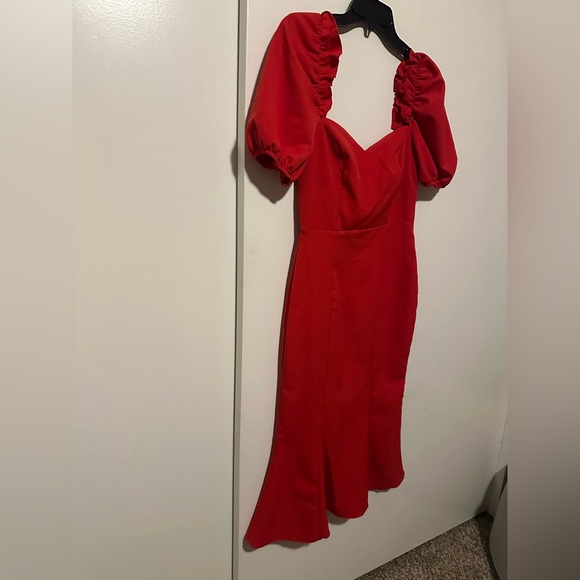 Trendyol Red Midi Dress with Puff Sleeves - Picture 5 of 16